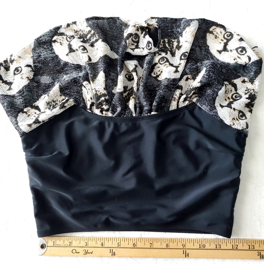Esowell Cat Print Swim Top, Black & Brown, Size Medium - Picture 12 of 16